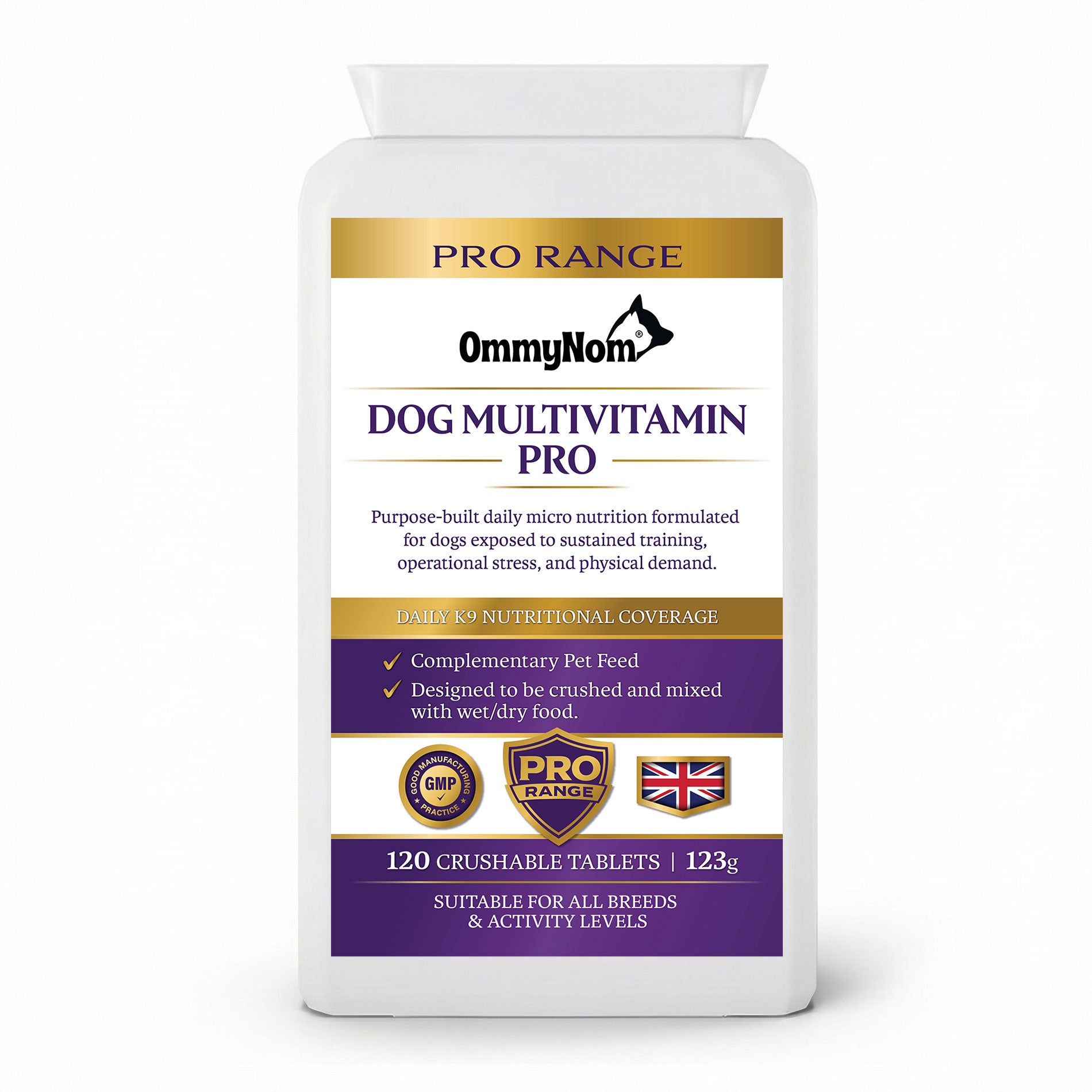 Ommynom Dog Multivitamin Pro – daily multivitamin for working dogs and active breeds, UK-made