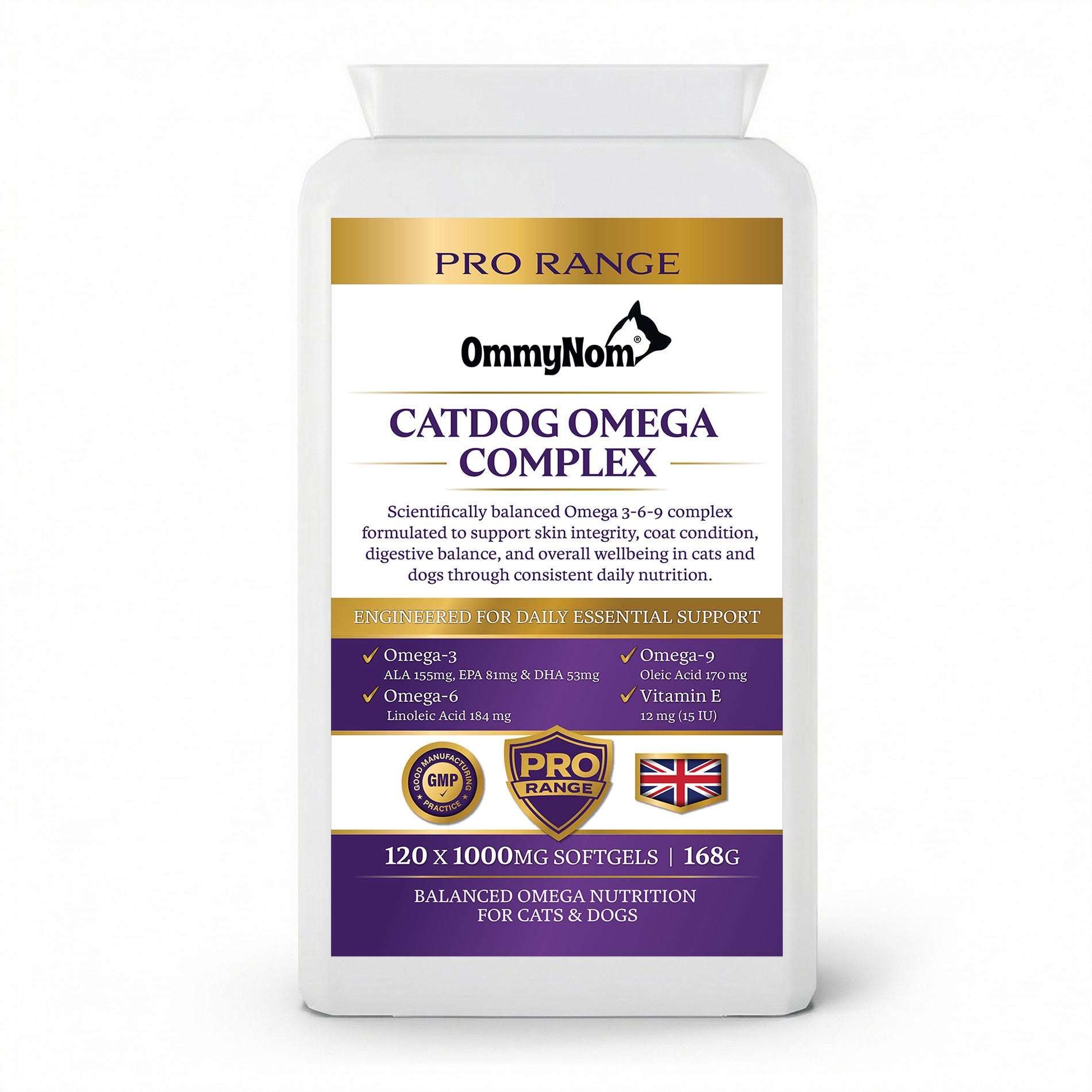 Ommynom Dog Omega Complex – High Strength Omega 3-6-9 Supplement for Dogs (120 Softgels) - Ommynom